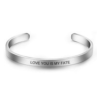 Brazalete de Acero Inoxidable de 5 mm y 15 mm, Diseño Abierto Pulido, Color Acero, Grabado 'Love You Is My Fate', Joyería Unisex para Regalo