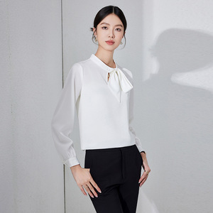 Women's White Long Sleeve Hotel Uniform Shirt Spring 2025 Business Wear Inner Layer Top - Product Image 1