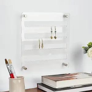 Clear acrylic Stud Earring Holder Organizer Wall Mount Frosted Hanging Closet Jewelry Storage Rack