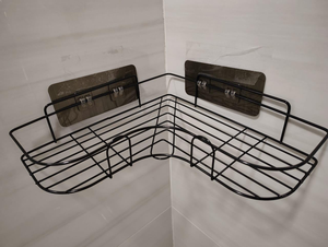 Lot de 2 étagères d'angle de douche triangulaires en fer noir, adhésives sans perçage, pour rangement mural de salle de bain - Product Image 4