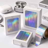 Autocollants adhésifs en PET holographiques argentés linéaires pour emballage d'accessoires numériques, directement de l'usine