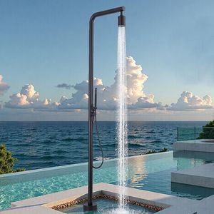 <span class=keywords><strong>Douche</strong></span> <span class=keywords><strong>verticale</strong></span> moderne minimaliste en acier inoxydable brossé pour cour et jardin, avec contrôle double eau chaude/froide et fonction pluie - Product Image 4
