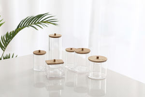 Scatola Portaoggetti in Acrilico PS dal Design Moderno con Coperchio in Bambù, Organizzatore per <span class=keywords><strong>Trucchi</strong></span> da Bagno, <span class=keywords><strong>Porta</strong></span> Dischetti di Cotone e Bastoncini, Rotondo 1-3L - Product Image 4