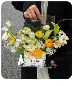 Caixa de acrílico portátil para presente de flores transparente