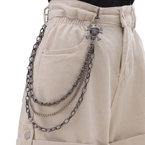yueli Stylish <b>Black</b> Pirate Skull Multi Layer Metal Pants <b>Chain</b> Zinc Alloy Casual Hip Hop Waist <b>Chain</b> Gun <b>Black</b> - Product Image 2