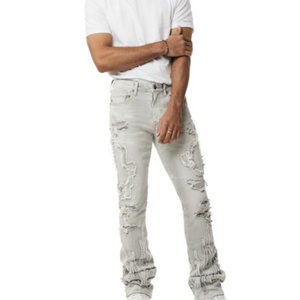 Jeans de Mezclilla Apilados para Hombre, Estilo Vintage, Desgastados, con Apliques de Llama, OEM - Product Image 4