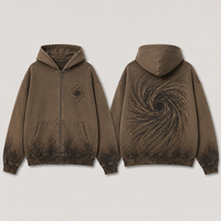ODM Vente en gros Sweat à capuche zippé pour homme en molleton épais 480 g/m² teint par pulvérisation, avec logo personnalisé, fabricant de streetwear