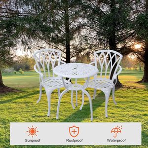 Ensemble bistrot de patio en aluminium moulé en 3 pièces, mobilier d'extérieur résistant à la rouille avec 2 chaises et une table (<span class=keywords><strong>blanc</strong></span>) - Product Image 5