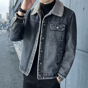 Veste en jean sur mesure pour homme, en molleton extensible, coton bleu, hiver, écologique, chauffante, avec logo frontal, grandes tailles - Product Image 3