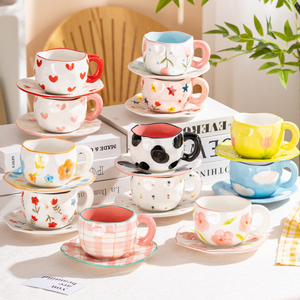 แก้วกาแฟเซรามิกลายหัวใจการ์ตูนสีชมพูถ้วยแฟนซีแก้วลายครามน่ารักสำหรับใช้ในชีวิตประจำวัน - Product Image 2