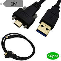 Cable de Datos USB 3.0 Estándar de 2 m con Conector USB Tipo-C de 90 Grados Chapado en Oro, Montaje en Panel con Doble Tornillo y Cubierta de PVC con Bloqueo para Cámara