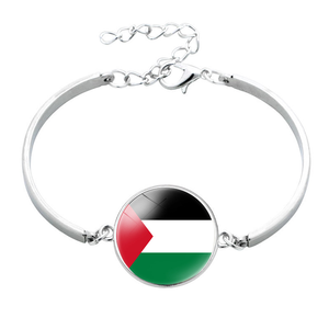 Bracelet en métal avec chaîne et drapeau national palestinien personnalisé, bracelet en verre cabochon avec pierre précieuse pour la solidarité culturelle et cadeau souvenir - Product Image 1