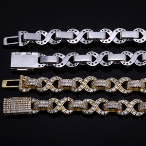 VVS Moissanite <b>Infinity</b> Number 8 Link <b>Bracelet</b> 925 Silver 18K Gold Plated Tapered Baguette Mixed Set Hip Hop Iced Bling Jewelry - Product Image 2