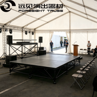 Scène modulaire pliable compatible Layher, capacité de charge de 750 kg/m², idéale pour les grands concerts et festivals de musique en plein air.