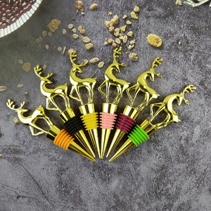 Golden Deer Wine Bottle Stoppers Metal Christmas Decorative Corks Set of 6 - Product Image 1
