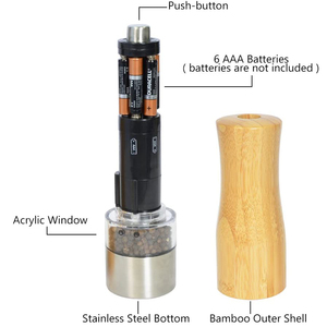 Moulin à poivre noir en bois <span class=keywords><strong>de</strong></span> bambou à piles ensemble <span class=keywords><strong>de</strong></span> moulin à <span class=keywords><strong>sel</strong></span> <span class=keywords><strong>de</strong></span> <span class=keywords><strong>mer</strong></span> et à poivre pour la cuisine avec lumière LED - Product Image 2