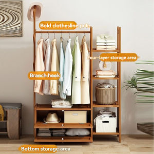 Cintres épais en bois massif Supports de rangement pour manteaux et chapeaux sur pied avec tiroirs Armoires de rangement pour chambre à coucher - Product Image 6