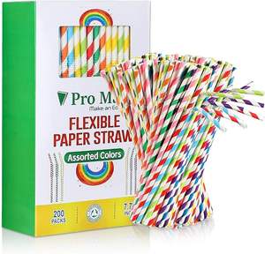 Pajitas de papel flexibles para jugos, batidos y smoothies, pajitas desechables para cumpleaños, bodas y fiestas (paquete de 200, colores surtidos) - Product Image 3