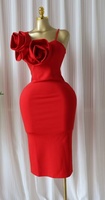 Robe de soirée élégante ZHEZHE 2026 pour femme, sexy, sans manches, à grandes fleurs, dos nu, rouge, pour club et fête