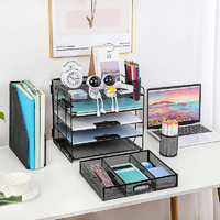 Organisateur de bac à papier à lettres à 5 niveaux avec tiroir et 2 porte-stylos organisateurs de bureau et accessoires pour fournitures de bureau