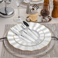 Assiettes en plastique jetables de 7,5 et 10,25 pouces, blanches avec bord doré, élégantes assiettes de fête avec bordure dorée pour mariage, anniversaire