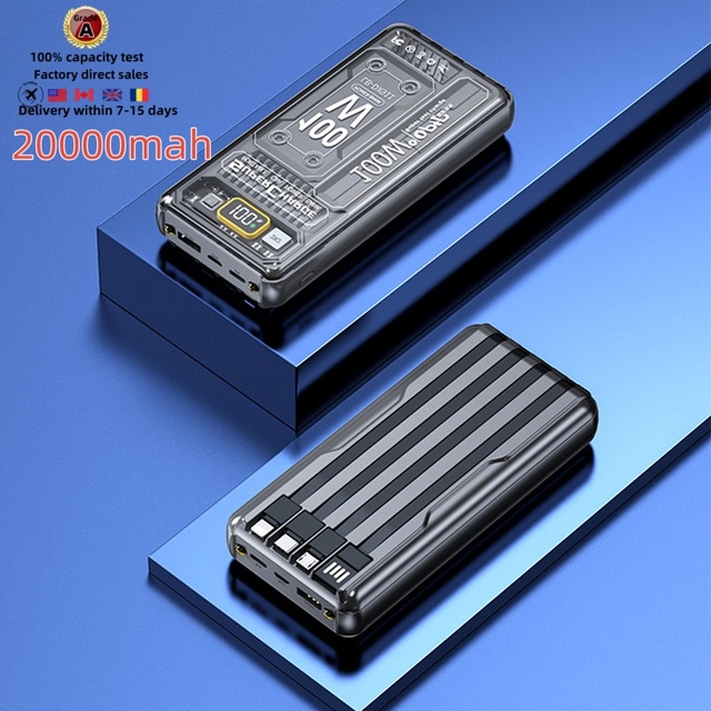 High Capacity 20000mah Power Bank Fast Charging LED Display QC 3.0 PD 22.5W USB C Output Powerbank Built in Cable