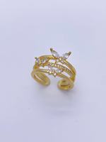 Bague Papillon Ouverte en Laiton Tendance Vintage avec Micro-Serti de Zircons Cubiques Plaqué Or 18K - Accessoire Minimaliste Élégant
