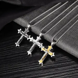인기있는 예수 크로스 펜던트 스테인레스 스틸 패션 기독교 보석 24K 골드 십자가 남자 펜던트 목걸이 졸업 선물
