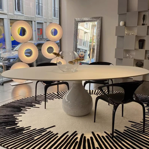 Table à manger italienne de luxe avec base en marbre naturel, plateau tournant rond et léger pour meubles de maison modernes - Product Image 3