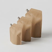 Pochette souple à bec verseur en papier kraft PE résistant à l'humidité avec bouchon à vis latéral pour recharge de détergent liquide ménager