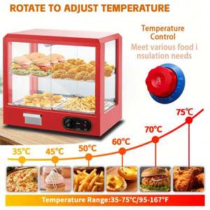 Chauffe-Plats Professionnel en Acier Inoxydable à Température Contrôlée pour Comptoir, Présentoir à Pizzas 3 Niveaux 1200W Grande Taille - Product Image 6