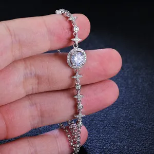 New S 925 Silver Sparkling Moissanite Bracelet Simple Light Luxury Style Platinum-Plated Hand Jewelry