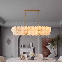 Lustre de luxe design en albâtre pour hôtel, villa, restaurant, long luminaire suspendu en marbre naturel espagnol