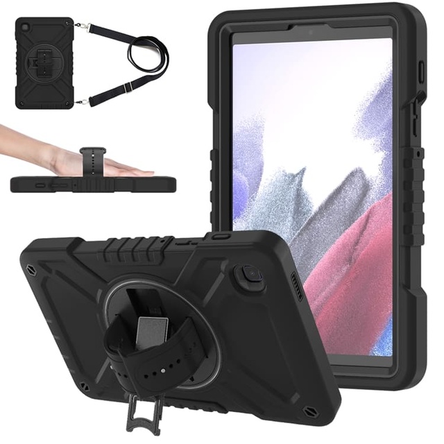 8.7 Inch Hybrid Armor Tablet Case for Samsung SAM TAB A7 Lite Rugged Silicone PC Stand Hand Strap EVA Materials for Protection