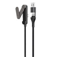 Câble de charge ultra-rapide 65W 2-en-1 avec support pliable multi-angle réglable USB/Type-C, conception triple pliage pour téléphones et tablettes