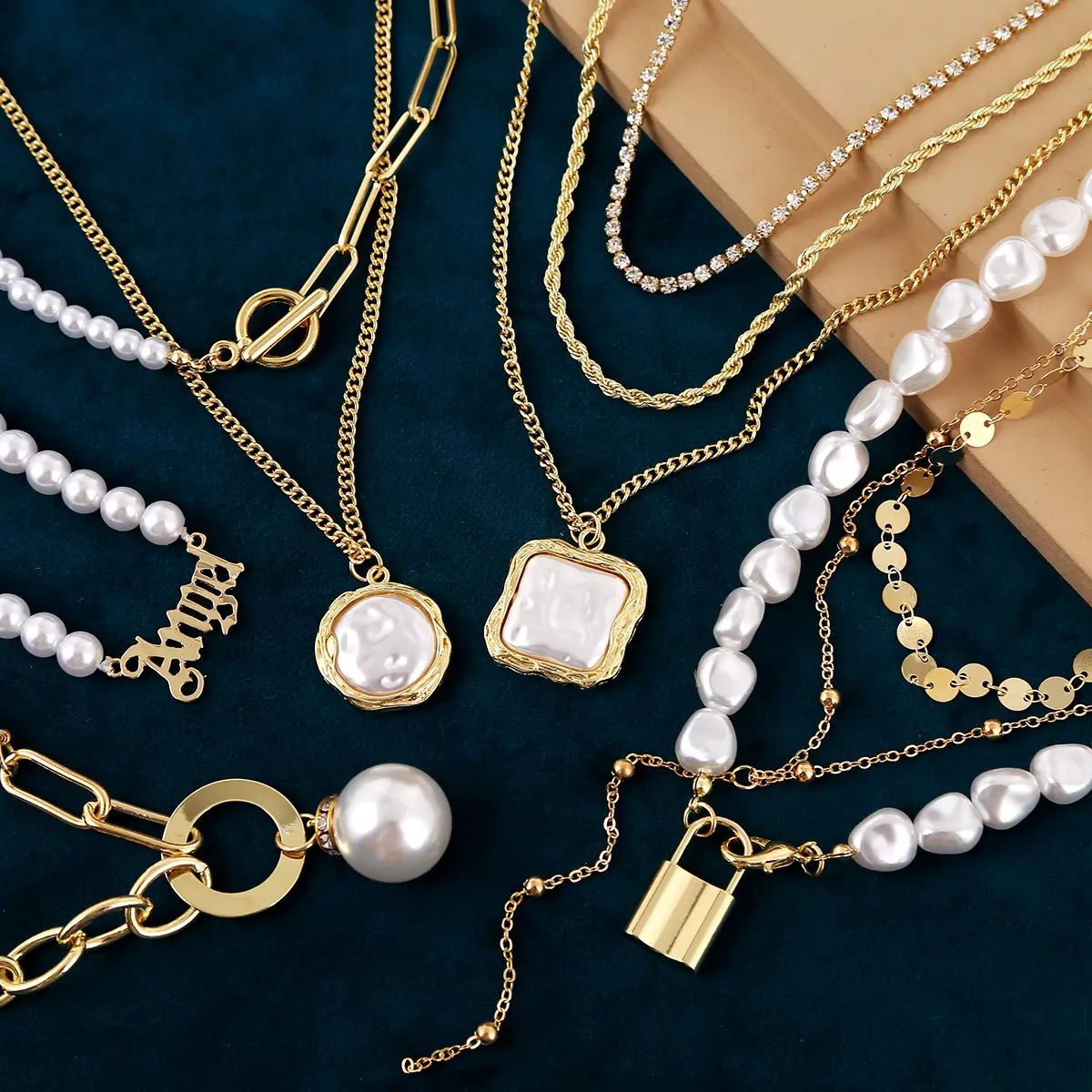 Baroque kalung mutiara dalam aksesori trendi kalung Choker mutiara helai pendek kecil rantai dapat disesuaikan perhiasan buatan tangan Vintage