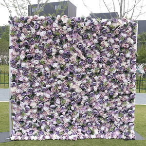 Fiori artificiali viola sfondo di seta artificiale decorazione parete del fiore arrotolare il pannello di sfondo per eventi di festa di nozze - Product Image 1