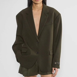 Trajes y Blazers Oversize para Mujer en Verde Oliva, Blazer de Corte Holgado con Solapa de Muesca y Cierre de un Solo Botón, Estilo Minimalista, Casual Elegante para el Trabajo - Product Image 4