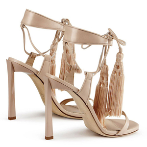 Sandali Boho da Donna in Camoscio con Frange, Tacchi a Spillo Sexy con Cut-out, Eleganti Scarpe con <span class=keywords><strong>Tacco</strong></span> Alto in Camoscio Marrone - Product Image 3