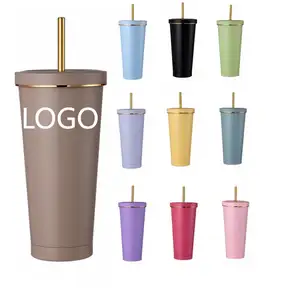 CUPPARK 750ml Double Wall Stainless Steel Tumbler Gold Straw Vacuum Coffee Cup With Straw