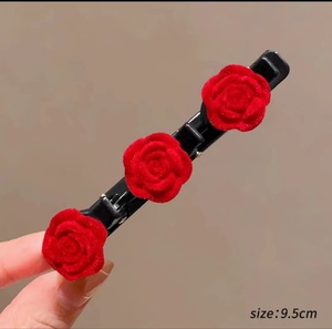Pinza para flequillo de alta gama, retro, con flores rojas flocadas, para cabello suelto, accesorios para el cabello, rojo de Año Nuevo, para la parte trasera de la cabeza - Product Image 4