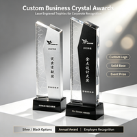 Trophée personnalisé en cristal K9 avec plaque métallique gravée au laser, logo et texte, base en cristal noir, trophée d'entreprise, souvenir