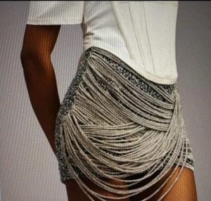 A11618 Women's Sparkly Rhinestone Chain Mini <strong>Skirt</strong>, High Waist Asymmetrical Tassel <strong>Wrap</strong> <strong>Skirt</strong> for Party Clubwear - Product Image 2