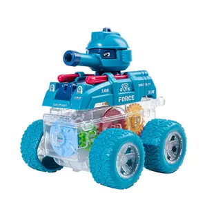 2023 Nieuwkomers Speelgoedauto Kinderen Plastic Transparante Versnelling Tank Wrijving Speelgoed Voertuig Stunt Kids Auto Diecast Auto Speelgoedtank