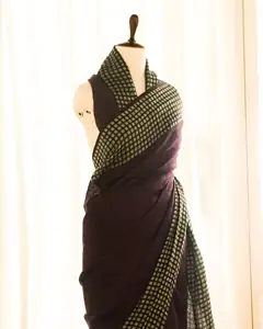 Hint üretici el baskılı saf Handloom bordo keten ipek Saree kızlar hediye kullanımı için mevcut ihracat