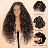 Perruque de cheveux humains ondulés et bouclés pré-coupés, sans colle, avec cordon de serrage invisible, perruques frontales en dentelle 13x4 pour femmes