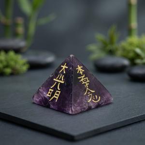 Pyramide de cristal de pierre précieuse d'énergie curative en améthyste naturelle avec symbole Reiki, fabricant, fournisseur, exportateur de Moin Agate - Product Image 4