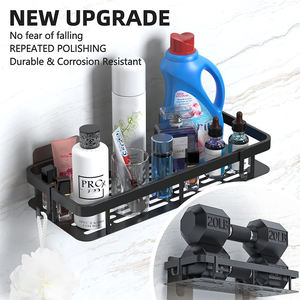 Accessoires de salle de bain noirs d'angle, <span class=keywords><strong>porte</strong></span>-<span class=keywords><strong>savon</strong></span>, étagère d'angle de salle de bain, panier de <span class=keywords><strong>douche</strong></span> en métal <span class=keywords><strong>sans</strong></span> perçage en métal - Product Image 6