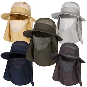 Protección solar UV, protector solar, gorra de ala ancha, malla de secado rápido, sombrero de cubo de pesca de pescador de nailon con cubierta facial, solapa para el cuello