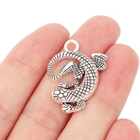 Pendentif en alliage de zinc en forme de gecko en argent antique, accessoire pour collier, bracelet, boucles d'oreilles, 30x25mm